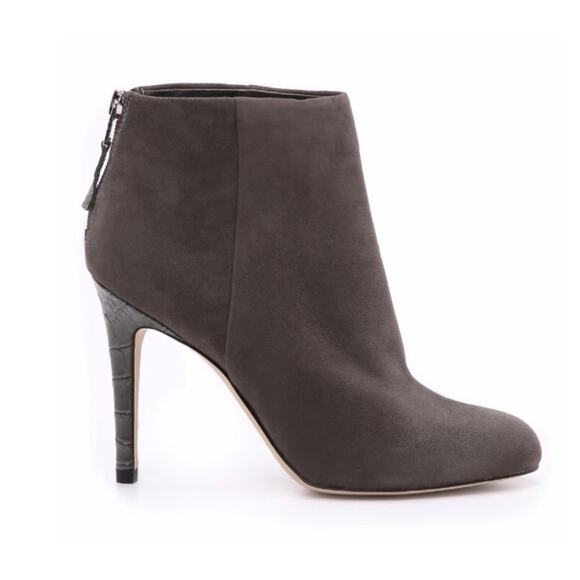 Sam Edelman Grey Suede Croc Embossed Ankle Bootie - Picture 1 of 9